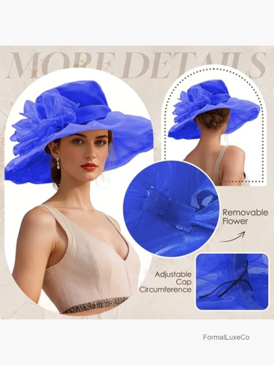 Organza Fascinator Derby Hat One Size Wide Brim Sun Protection Tea Party Wedding main image 5